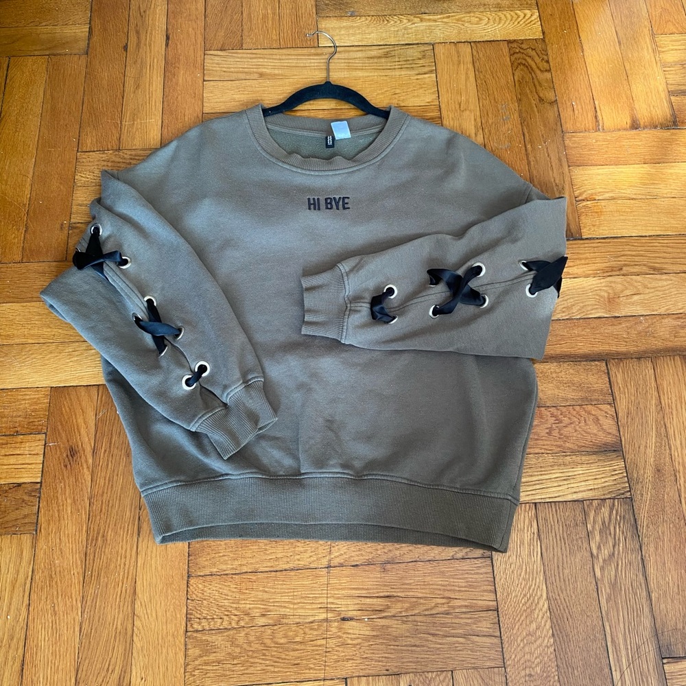 H&M Olive green Sweater with Black Lace-Up detail - Size S